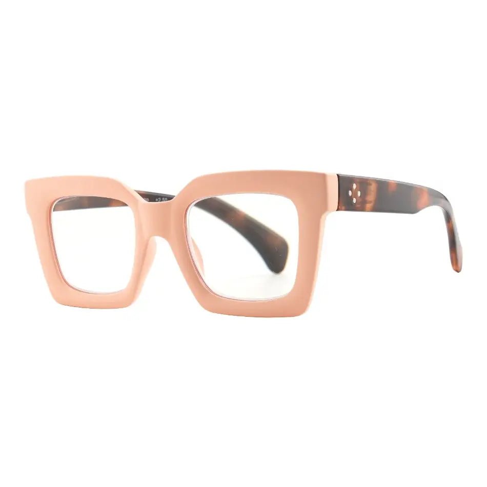 Fiona Blue Light Readers in Matte Peach & Tortoise - Mildred Hoit