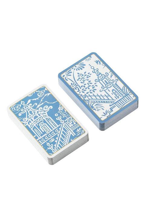 Caspari Blue Pagoda Playing Cards available at Mildred Hoit in Palm Beach.