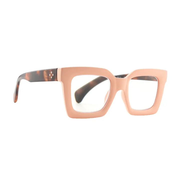 Fiona Blue Light Readers in Matte Peach & Tortoise - Mildred Hoit