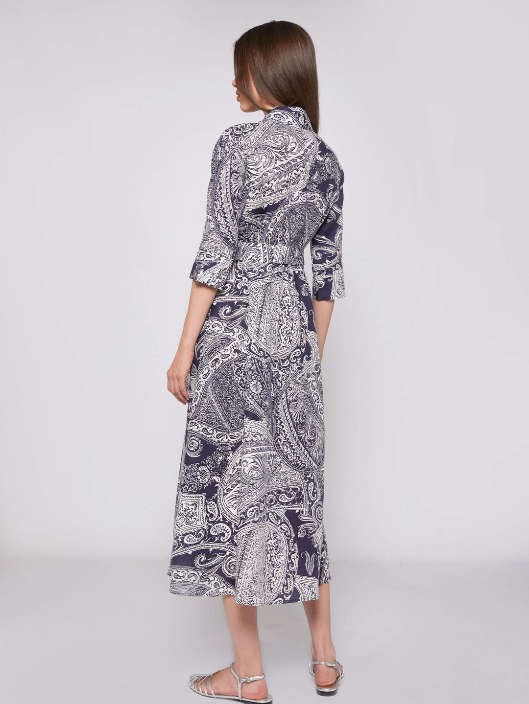 Vilagallo Natalia Dress in Navy Paisley - Mildred Hoit