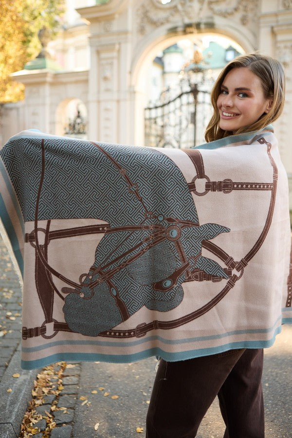 Equestrian Reversible Scarf in Light Blue - Mildred Hoit