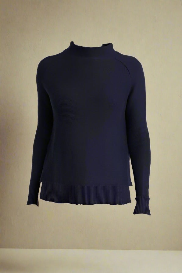 Kinross Garter Stitch Funnel Sweater in Navy - Mildred Hoit