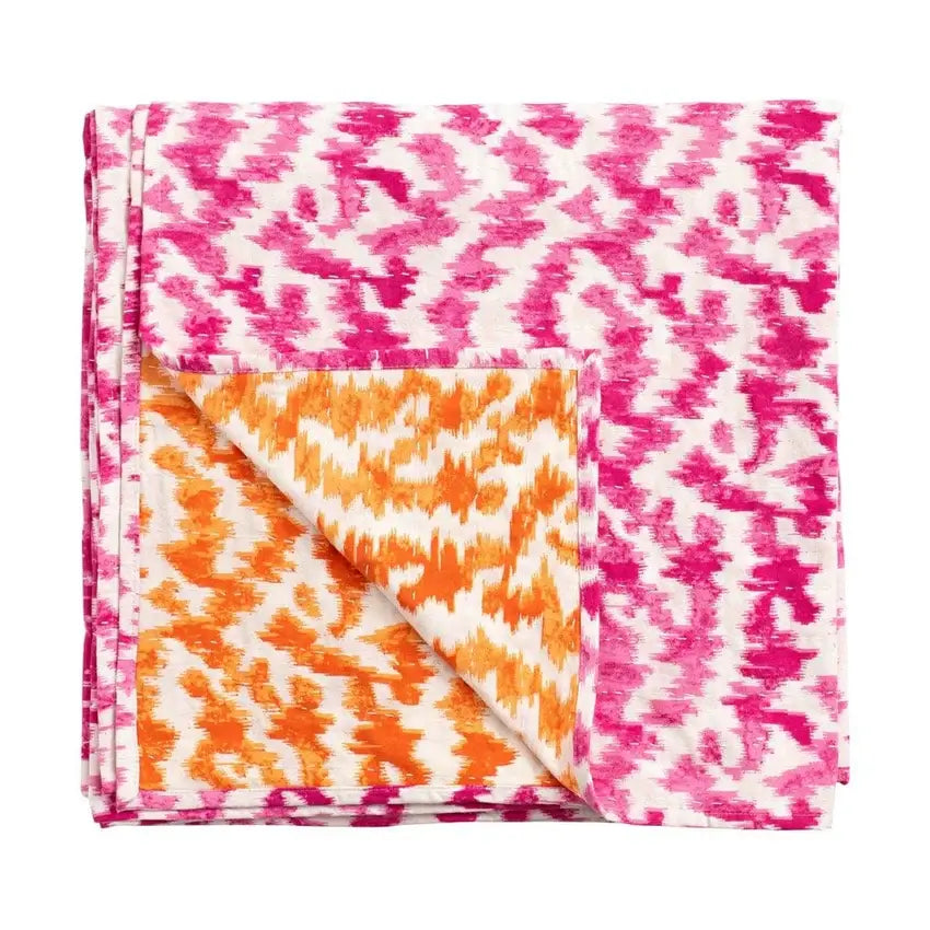 Caspari Reversible Kantha Table Cloth in Orange & Fuchsia