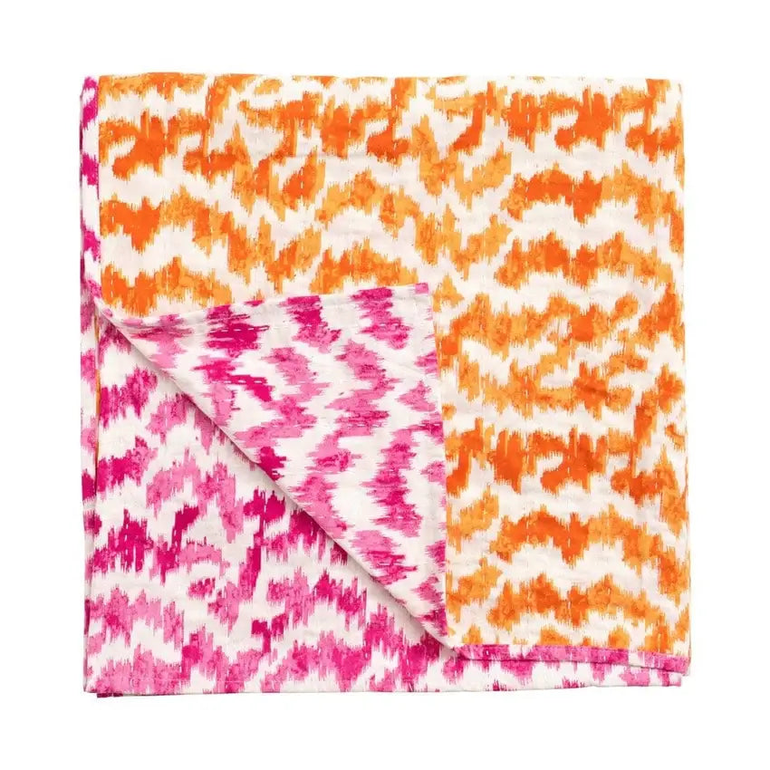 Caspari Reversible Kantha Table Cloth in Orange & Fuchsia - Mildred Hoit