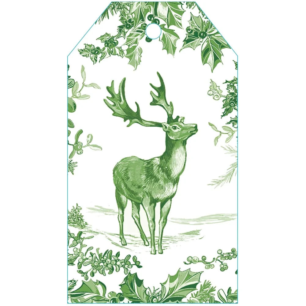 Caspari Christmas Toile Green Gift Tag