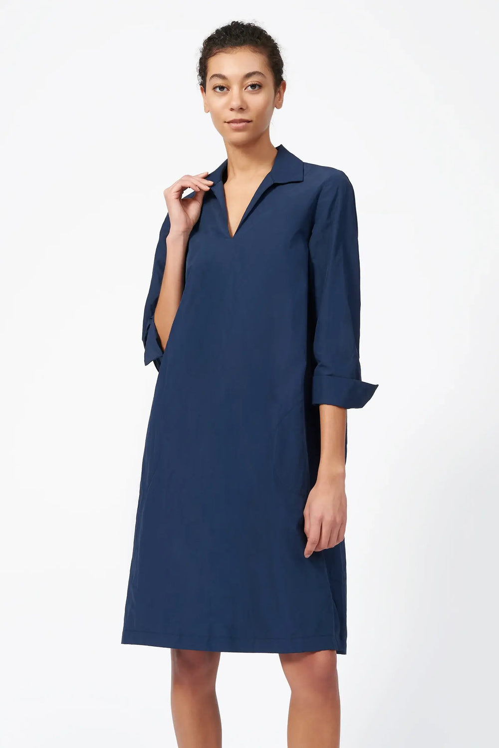 Kal Rieman Collared V-Neck Dress in Summer Navy - Mildred Hoit