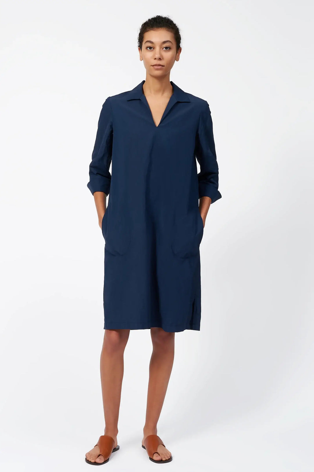 Kal Rieman Collared V-Neck Dress in Summer Navy - Mildred Hoit