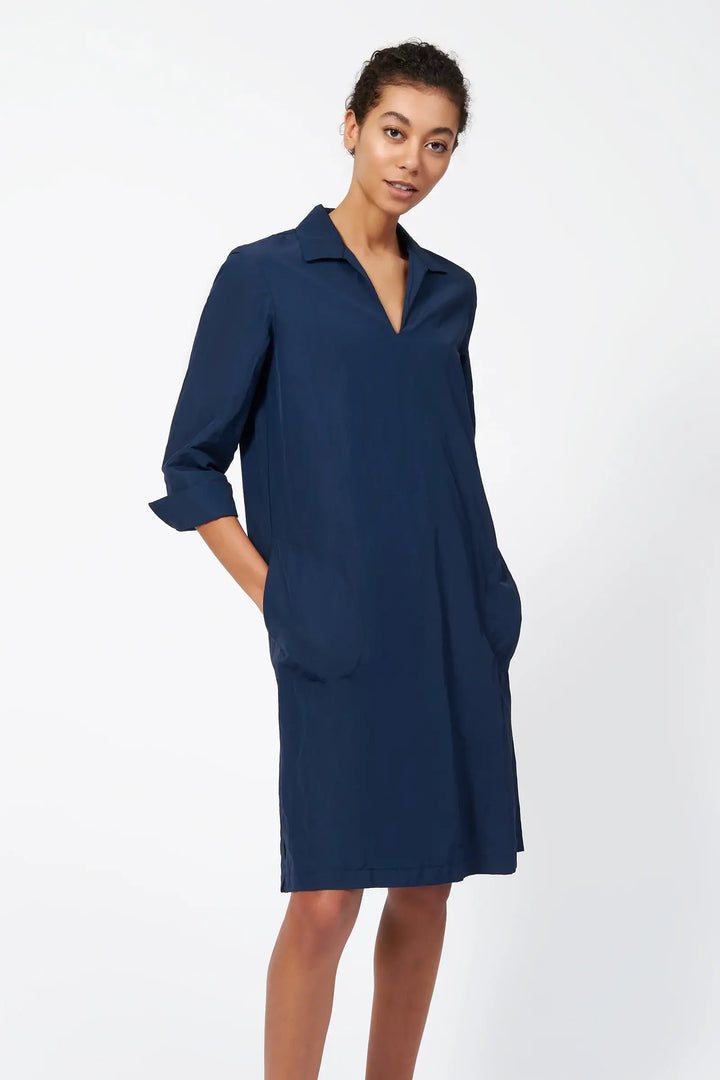 Kal Rieman Collared V-Neck Dress in Summer Navy - Mildred Hoit