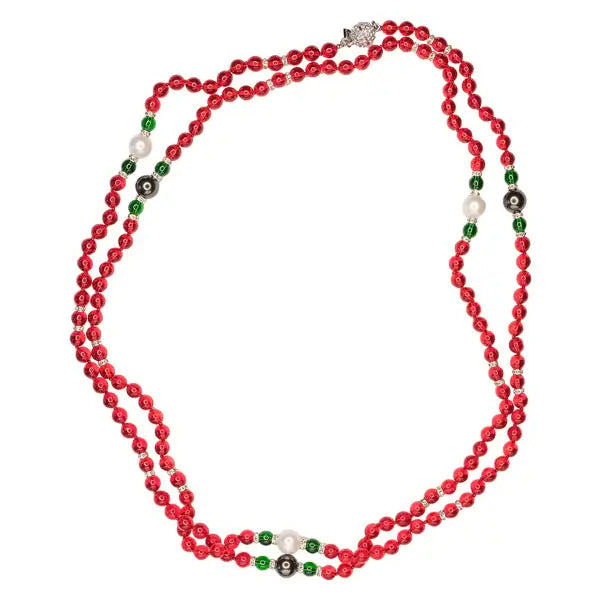 Kenneth Jay Lane Ruby Beads with Silver, Pearl, and Crystal - Mildred Hoit