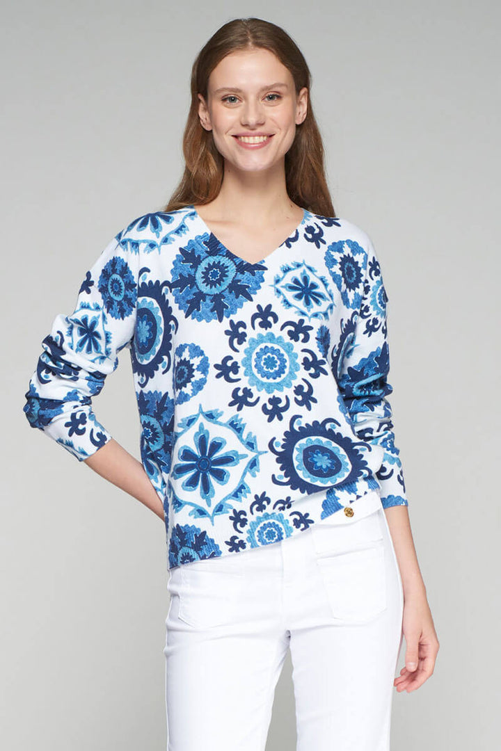 Cotton Suzani Printed Cotton Sweater - Mildred Hoit