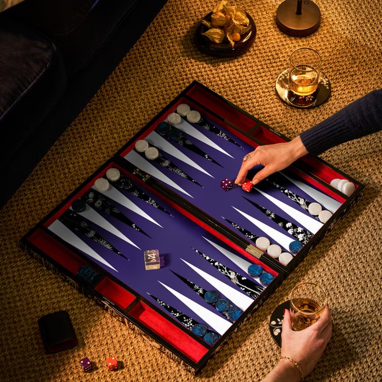 Backgammon Set in Black Chinoiserie