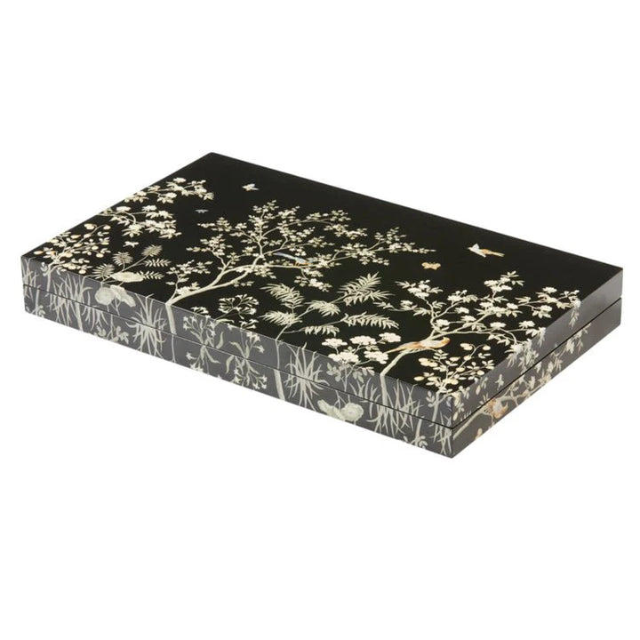 Backgammon Set in Black Chinoiserie