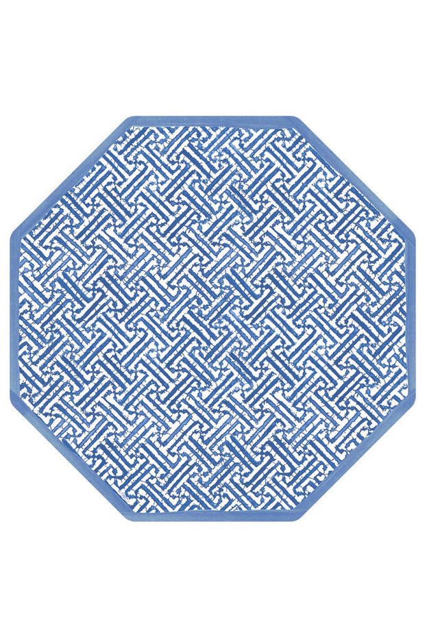 Caspari Fretwork Octagonal Paper Placemats in Blue available at Mildred Hoit in Palm Beach.