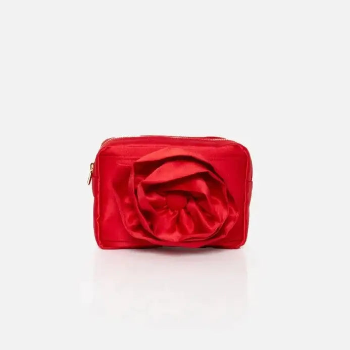 Satin Red Rose Shaped Clutch Bag