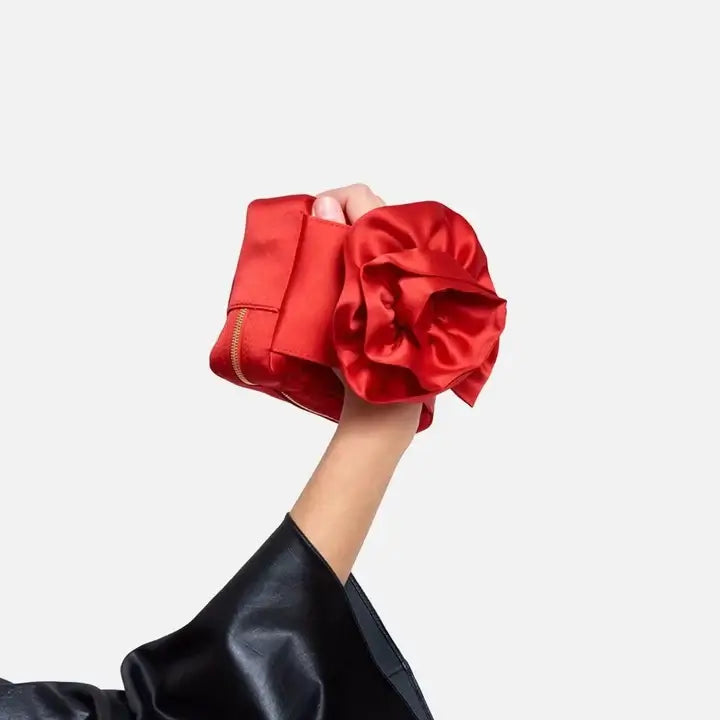 Satin Red Rose Shaped Clutch Bag - Mildred Hoit