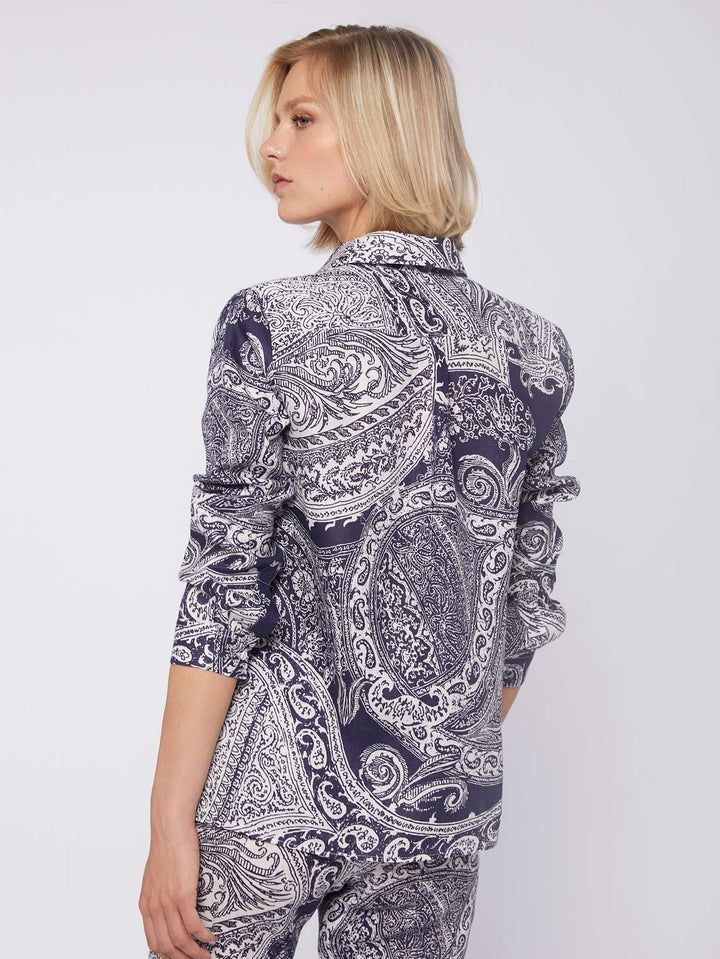 Vilagallo Isabella Blouse in Navy Paisley - Mildred Hoit