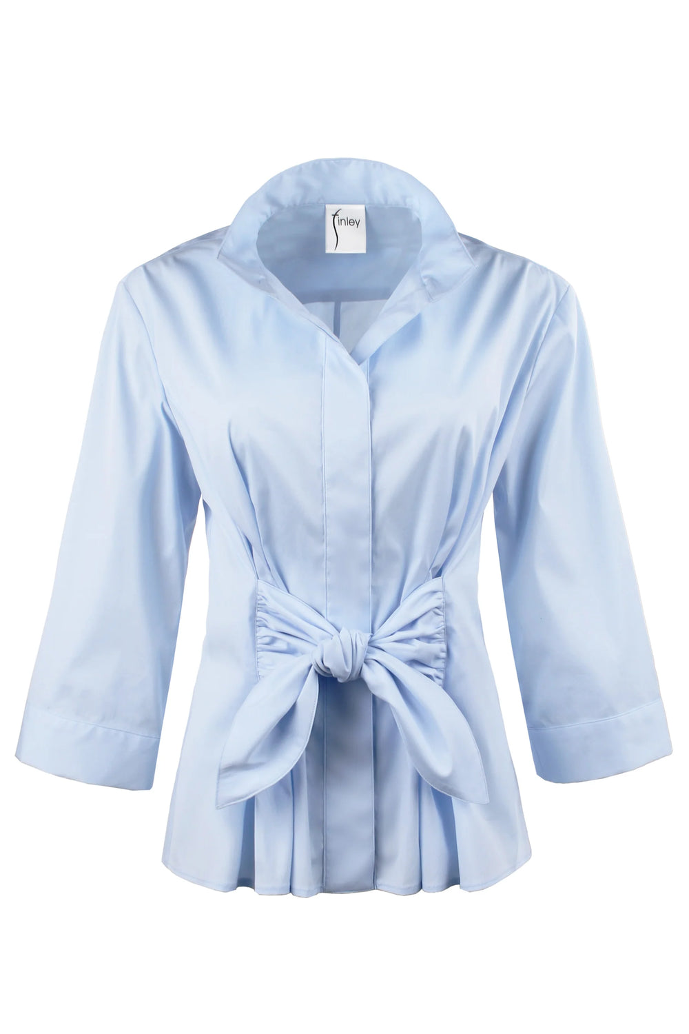 Finley Rocky Tie Front Blouse in Light Blue - Mildred Hoit