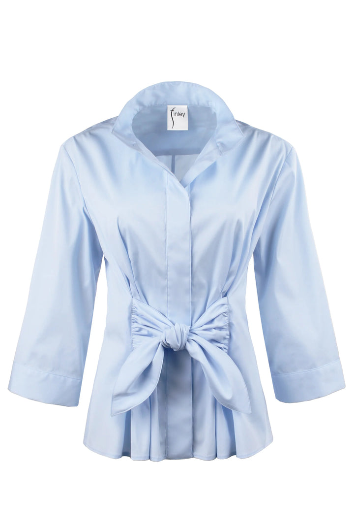 Finley Rocky Tie Front Blouse in Light Blue - Mildred Hoit