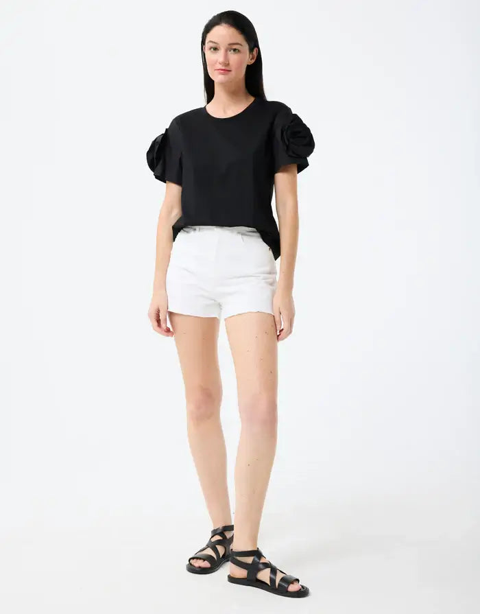 Leo & Ugo Tee with Floral Sleeve Detail in Black - Mildred Hoit