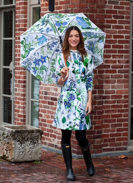 Floral Umbrella in Moody Blues available at Mildred Hoit in Palm Beach.