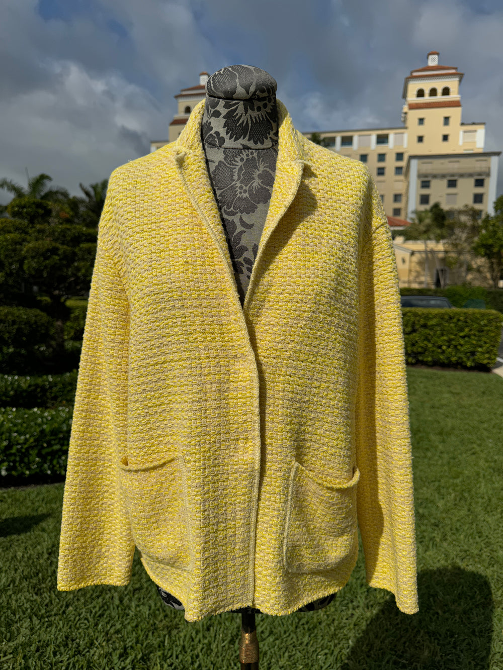 Base Milano Knit Jacket in Yellow - Mildred Hoit