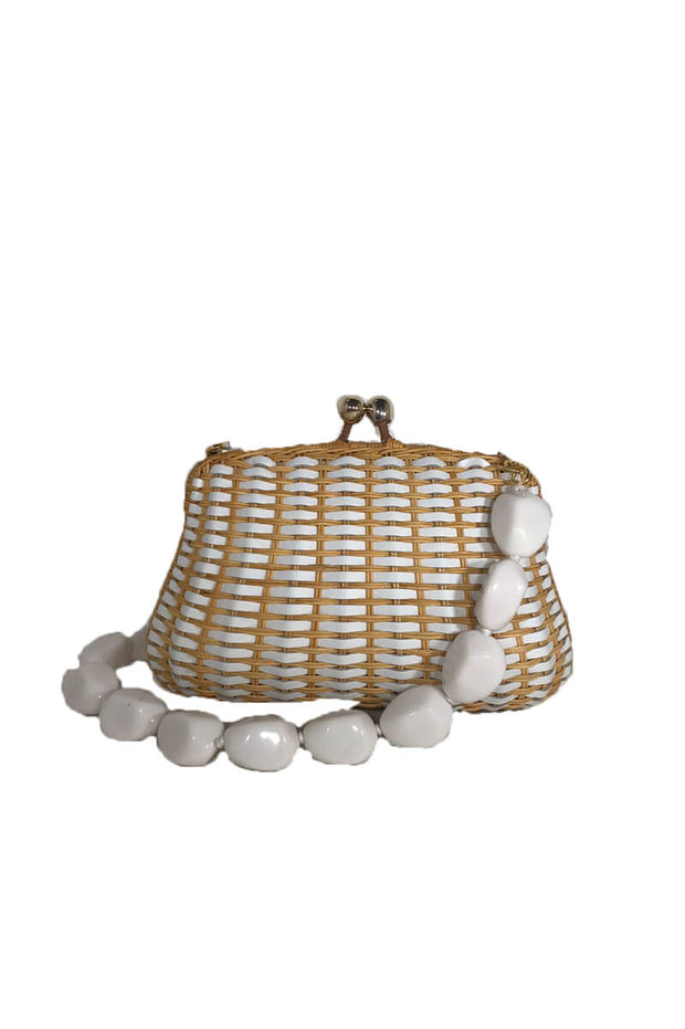 Blair Straw Bag in Honey and White available at Mildred Hoit in Palm Beach.