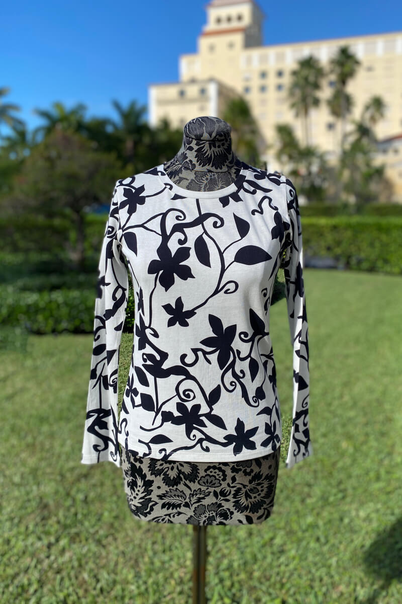 Pashma Black and White Floral Sweater with Scarf available at Mildred Hoit.