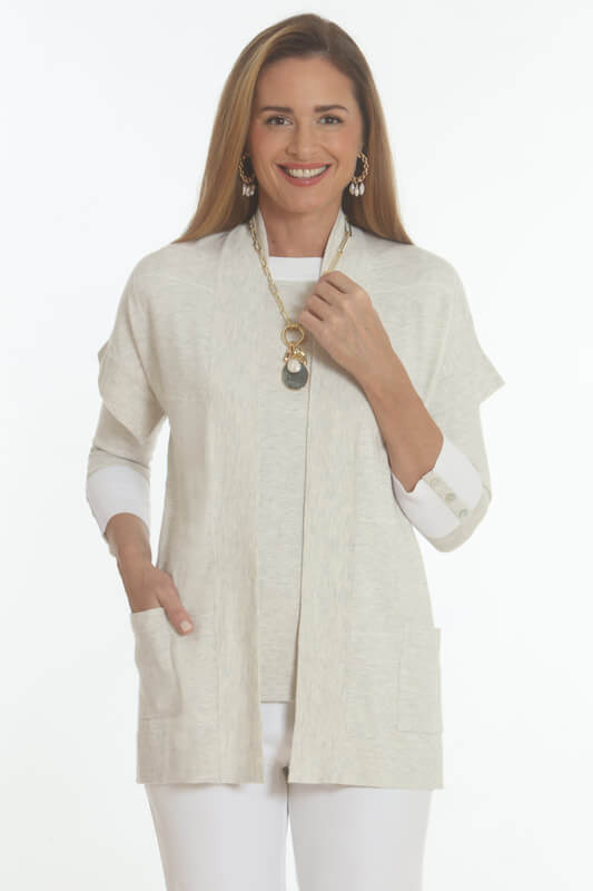 Oyster and White Short Sleeve Vest - Mildred Hoit