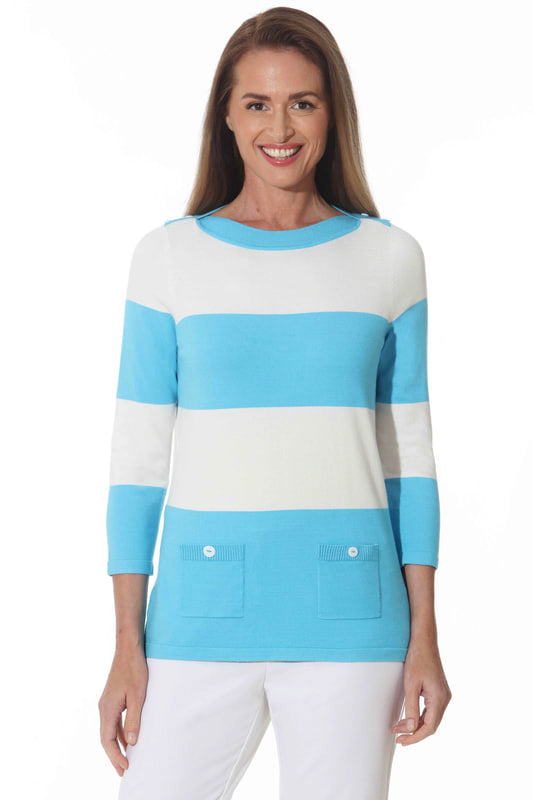 Striped Knit Sweater in Baja and White available at Mildred Hoit in Palm Beach.