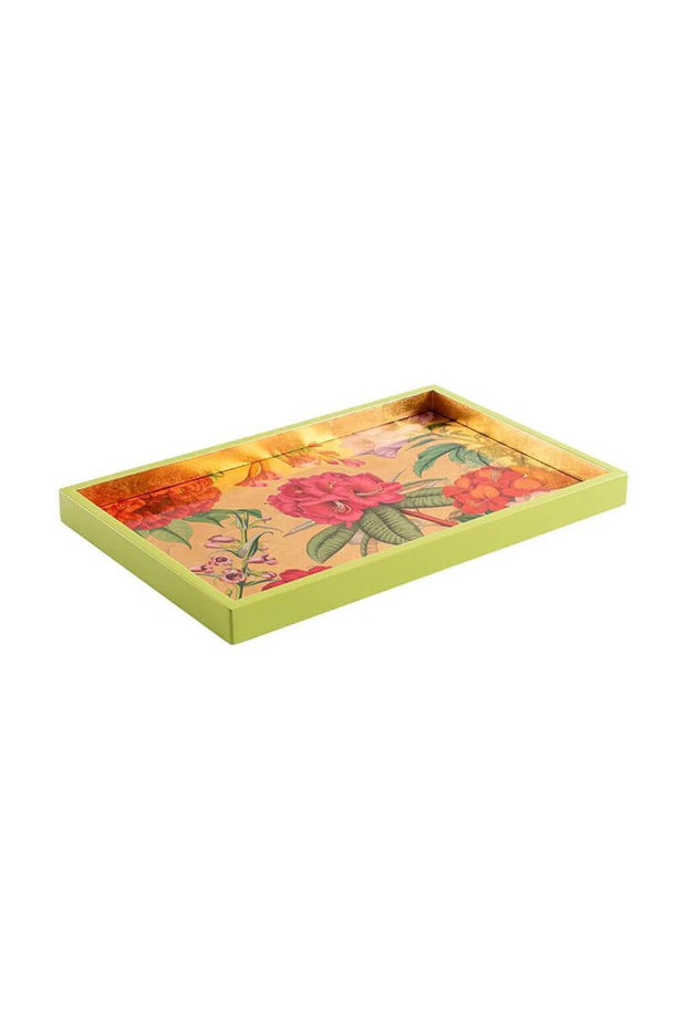 Side angle of Garden Study Lacquer Vanity Tray in Gold available at Mildred Hoit in Palm Beach.