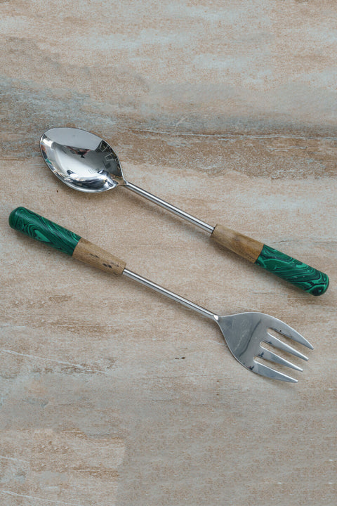 Malachite Serving Fork and Spoon Set available at Mildred Hoit in Palm Beach. 