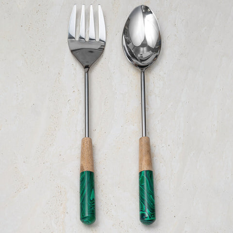 Malachite Serving Fork and Spoon Set