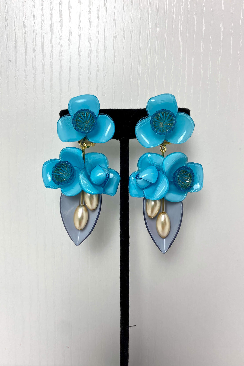 French Givre Large Drop Clip Earrings in Turquoise - Mildred Hoit