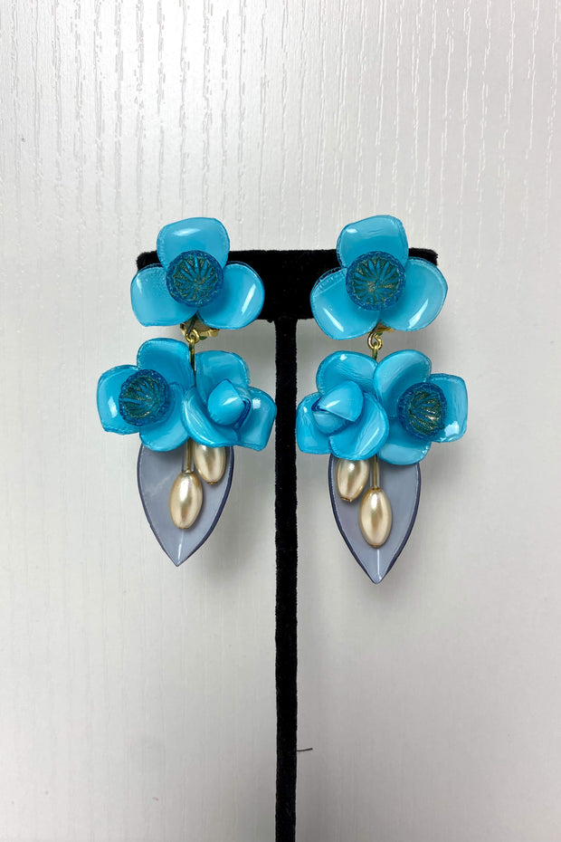 French Givre Large Drop Clip Earrings in Turquoise