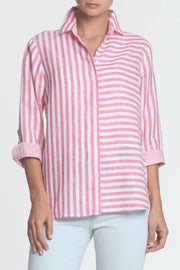 Hinson Wu Margot Blouse in Bright Pink and White available at Mildred Hoit in Palm Beach.