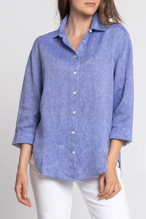 Halsey Blouse in Indigo available at Mildred Hoit in Palm Beach.