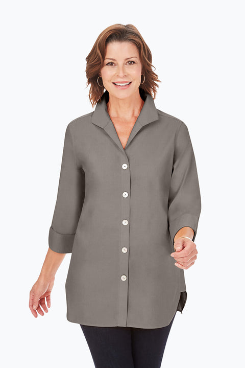 Foxcroft Pandora 3/4 Sleeve Tunic in Charcoal available at Mildred Hoit in Palm Beach.