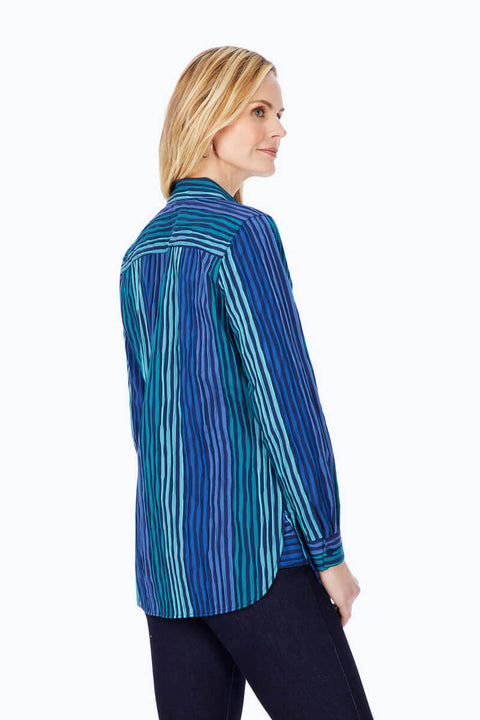 Foxcroft Green and Blue Crinkle Stretch Ombre Tunic available at Mildred Hoit.