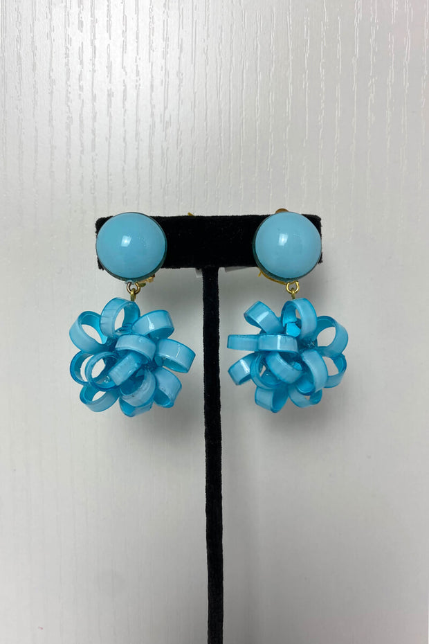French Turquoise Gribouille Ribbon Pierced Earring available at Mildred Hoit in Palm Beach.