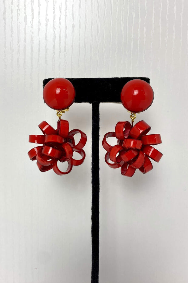 French Red Gribouille Ribbon Pierced Earrings available at Mildred Hoit in Palm Beach.