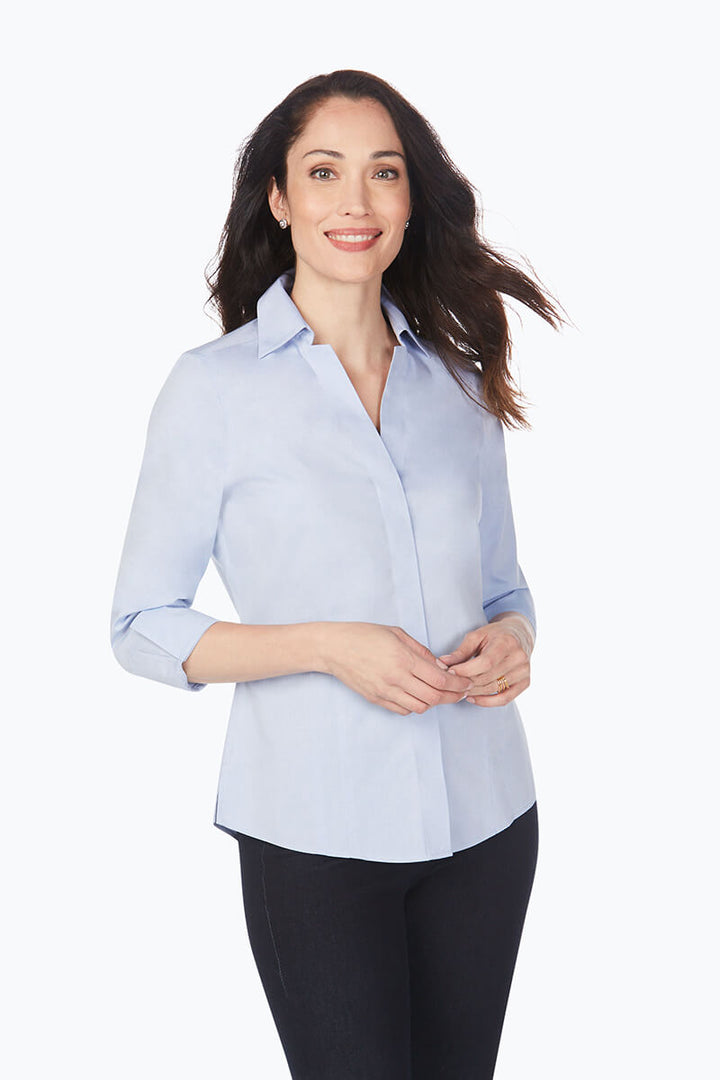 Foxcroft Taylor 3/4 Sleeve Blouse in Blue Wave - Mildred Hoit