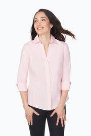 Foxcroft Taylor 3/4 Blouse in Chambray Pink available at Mildred Hoit in Palm Beach.