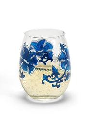 Blue and White Flower Stemless Wine Glasses