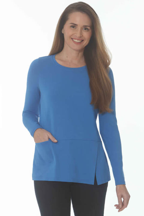 Long Sleeve Knit Top with Pocket in Ultramarine available at Mildred Hoit in Palm Beach.