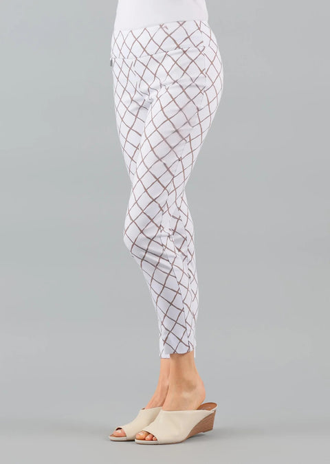 Belvedere Print Ankle Pant in Mushroom and White available at Mildred Hoit in Palm Beach.