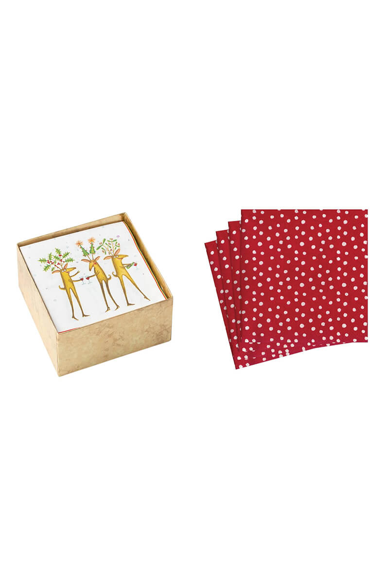 Christmas Reindeer and Polka Dot Cocktail Napkin Set - Mildred Hoit