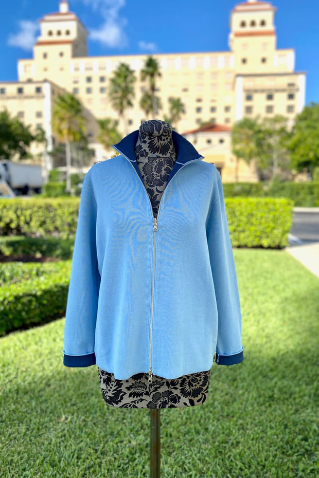 Algo of Switzerland Cotton Jacket in Aqua available at Mildred Hoit in Palm Beach.