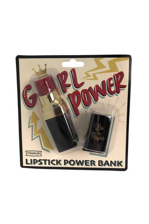 Packaged Lipstick Power Bank available at Mildred Hoit.