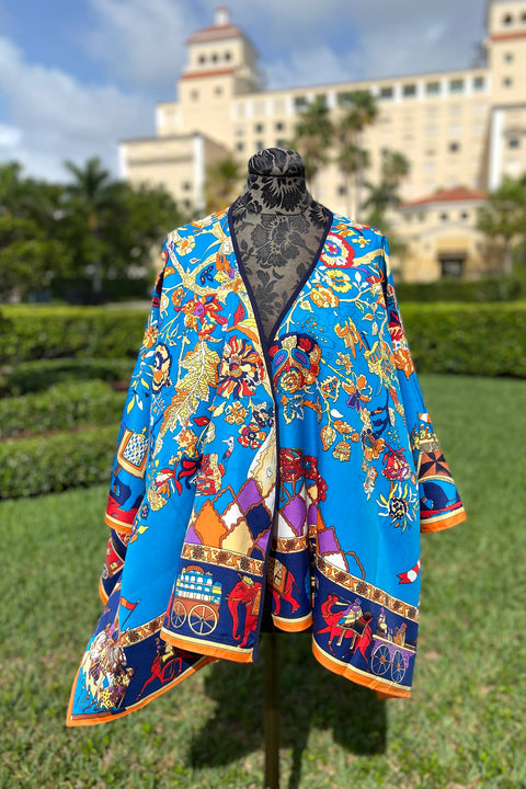 Turquoise Printed Kimono Jacket