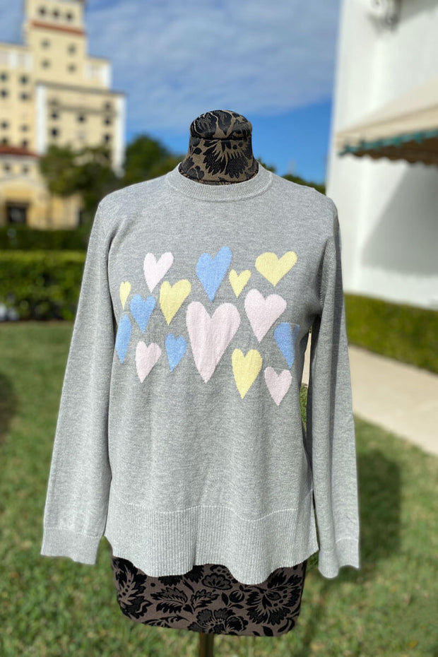 Cashmere Happy Hearts Sweater - Ash Combo available at Mildred Hoit in Palm Beach.